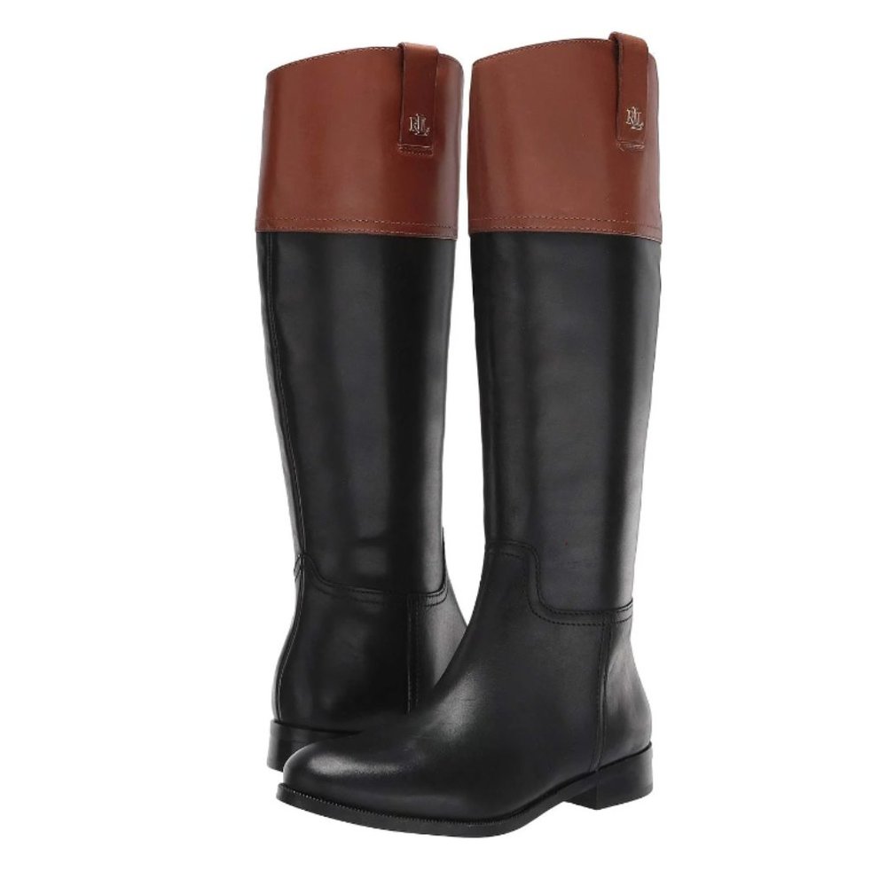 Lauren Ralph Lauren Black and Brown Barkston Knee High Riding Boots